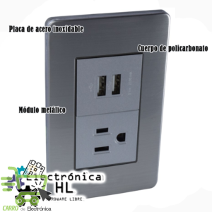 PLACA CON 2 CONTACTOS USB Y 1 CONTACTO SENCILLO ATERRIZADO 36MM