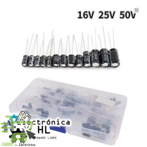 KIT DE 120 CAPACITORES ELECTROLITICOS, 12 VALORES DIFERENTES