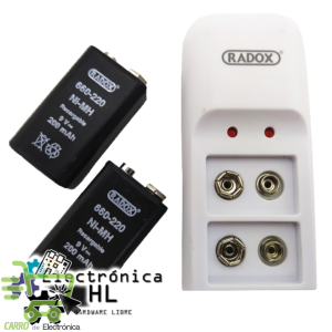 CARGADOR DE BATERIAS 9V, (2 BATERIAS INCLUIDAS)