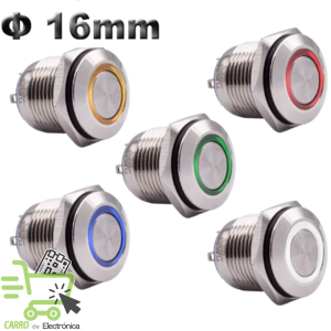 PUSH BUTTON METALICO CON LUZ PILOTO, 12-24V, 16MM