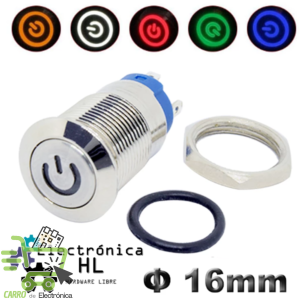 PUSH BUTTON ON OFF METALICO Y LUZ PILOTO, 12-24V