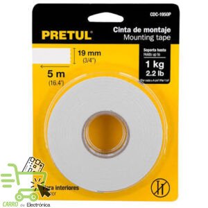CINTA DOBLE CARA 5M, 19MM PRETUL
